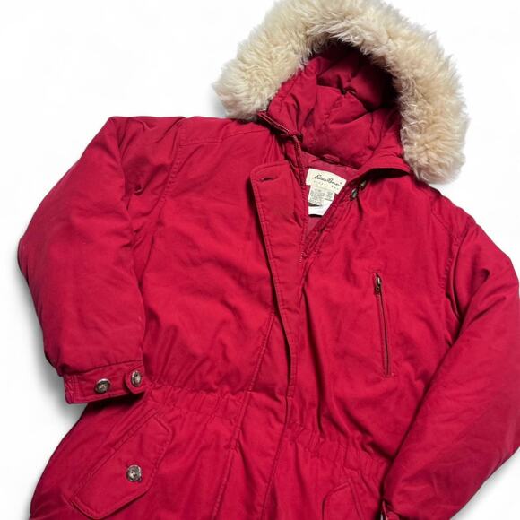 Eddie Bauer Polar Parka 90s Vintage Red Nylon Shell Goose Down Puffer Large - Picture 2 of 7